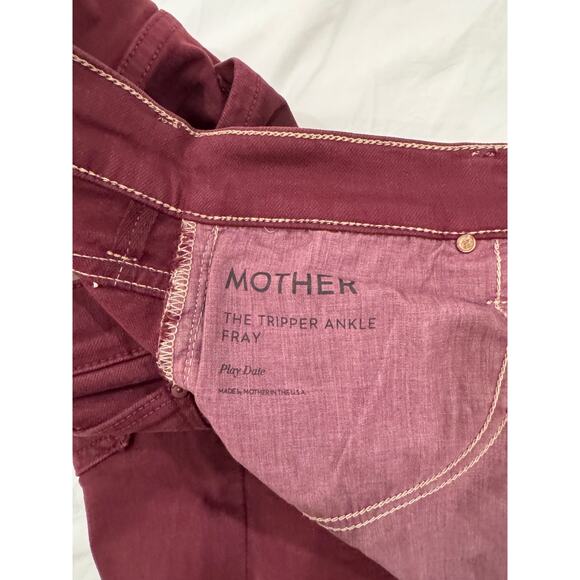 Mother The Tripper Ankle Fray Jeans Burgundy Women's 28 Straight Leg Raw Hem - Picture 12 of 16